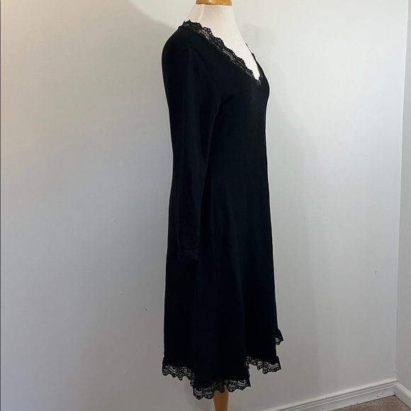 Vintage Pat Richards Lace Trimmed Dress Medium Large Black Union Made! - Picture 2 of 11